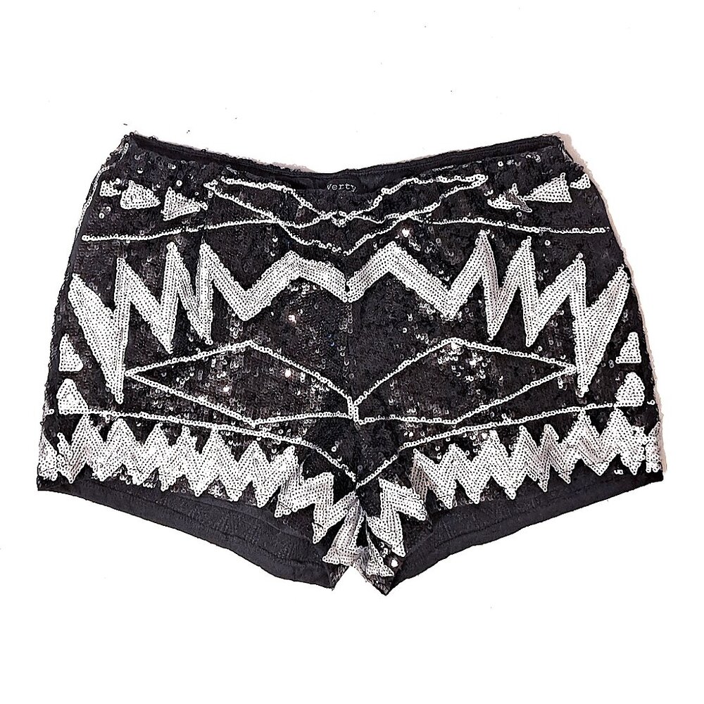 Verty Black Sequin Party Shorts – Fully Lined for Comfort - Size Medium